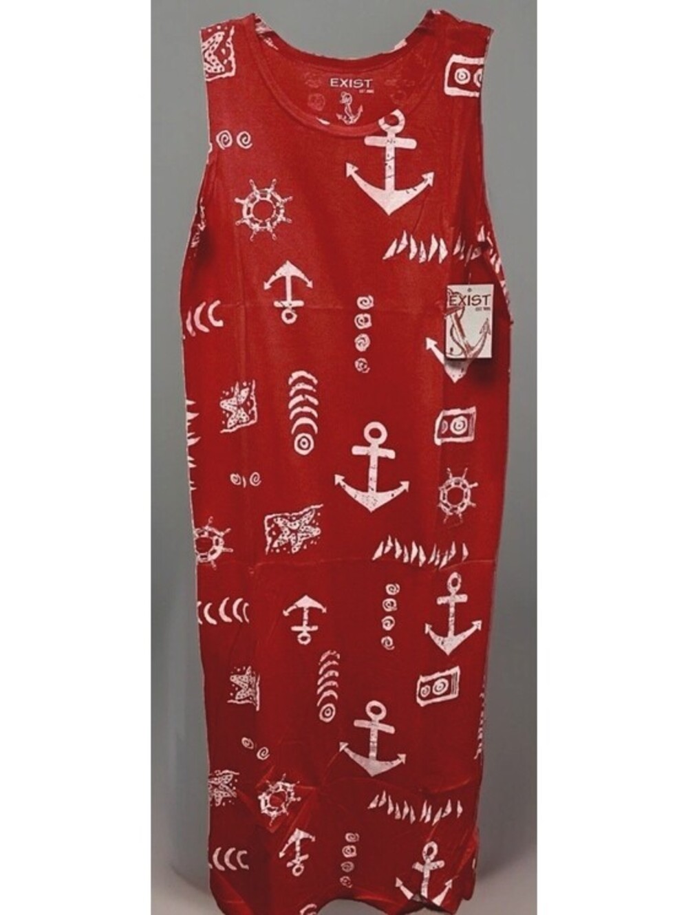 Exist Tank Dress 100% Cotton Sleeveless Red Nautical Fish Beach Size Small